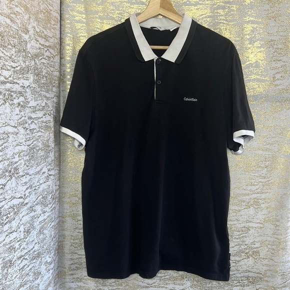 Calvin Klein Black/White Slim Fit Short Sleeve Polo Shirt Size L - Picture 2 of 13